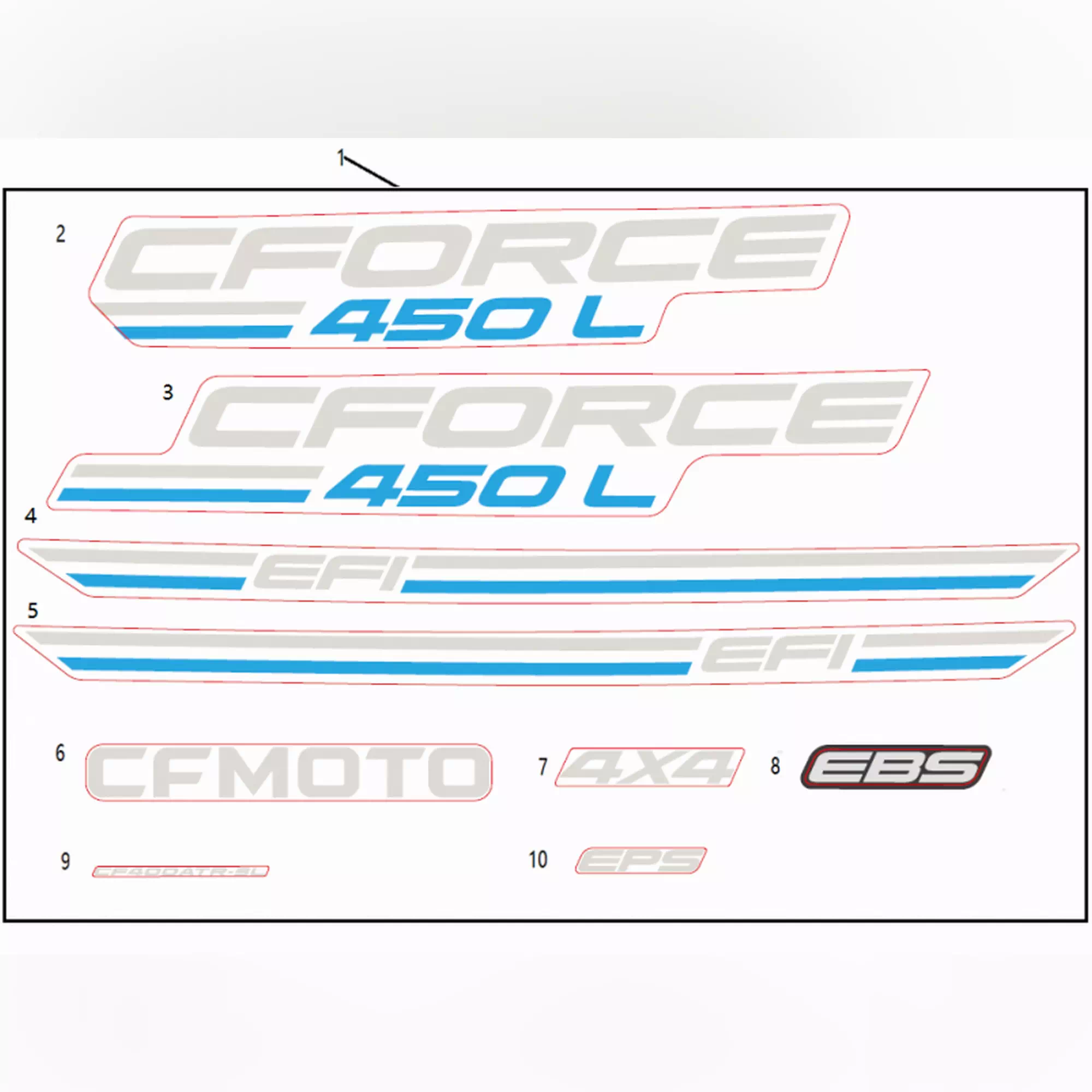 CF MOTO CFORCE 450L (CF400ATR-3L) (T3B) ETIKET SETI KOMPLE (MAVI) #Y4CFM4042A0113